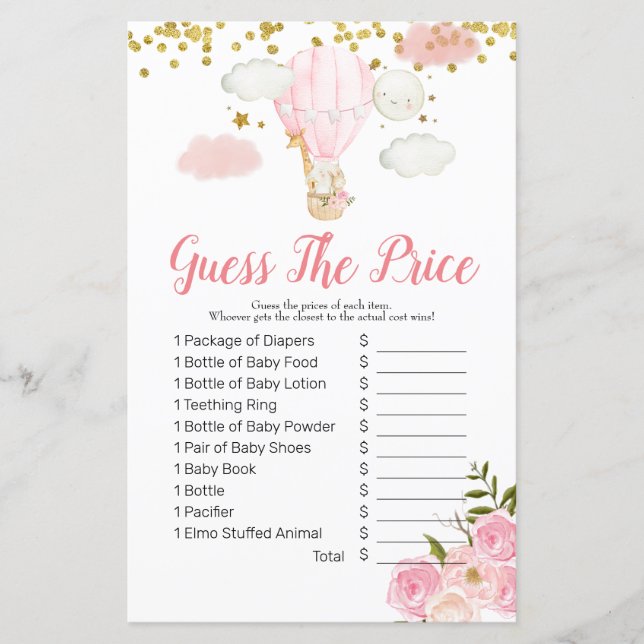 Pink Hot air balloon guess the price Game (Front)