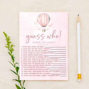 Pink Hot Air Balloon Guess Who Baby Shower Game
