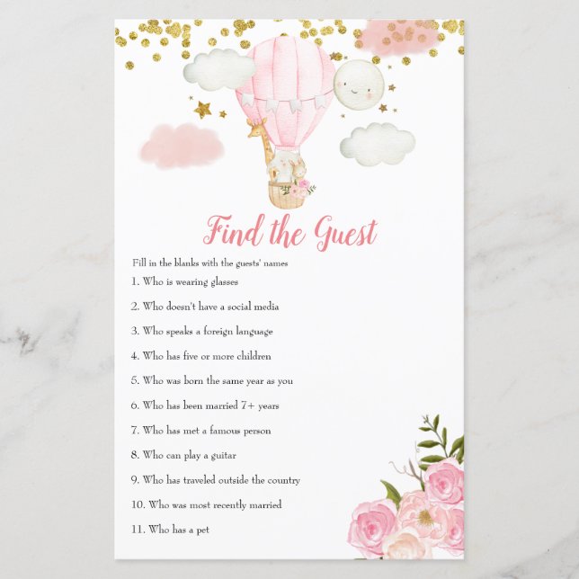 Pink Hot Air Balloon Jungle Find the Guest game (Front)