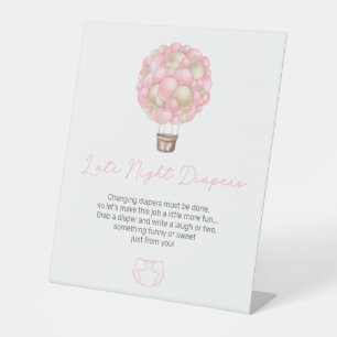 Pink Hot Air Balloon Late Night Diapers Pedestal Sign