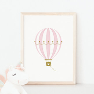 Pink Hot Air Balloon Nursery & Kids Room Poster