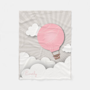 Pink Hot Air Balloon Personalised Fleece Blanket