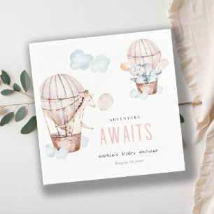Pink Hot Air Balloon Safari Animals Baby Shower  Napkin