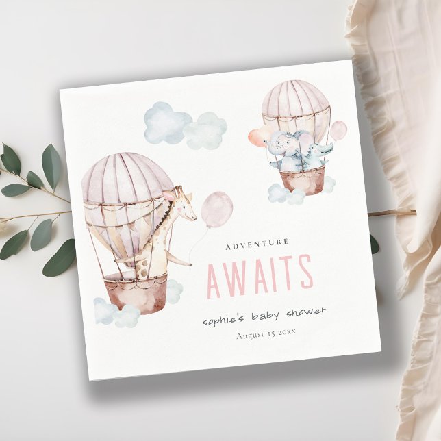 Pink Hot Air Balloon Safari Animals Baby Shower  Napkin (Creator Uploaded)