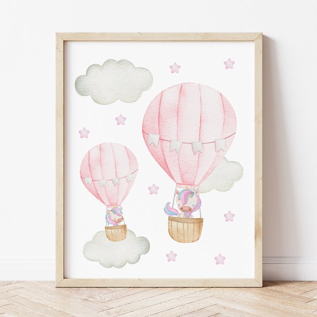 Pink Hot Air Balloon, Unicorn, Stars, Girl Nursery Photo Print (Creator Uploaded)