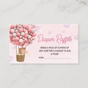 Pink Hot Air Balloon Up and Away Diaper Raffle Enclosure Card