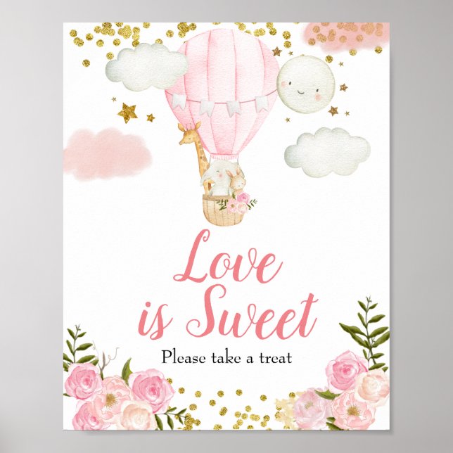 Pink Hot air balloon Watercolor Love is Sweet Poster (Front)