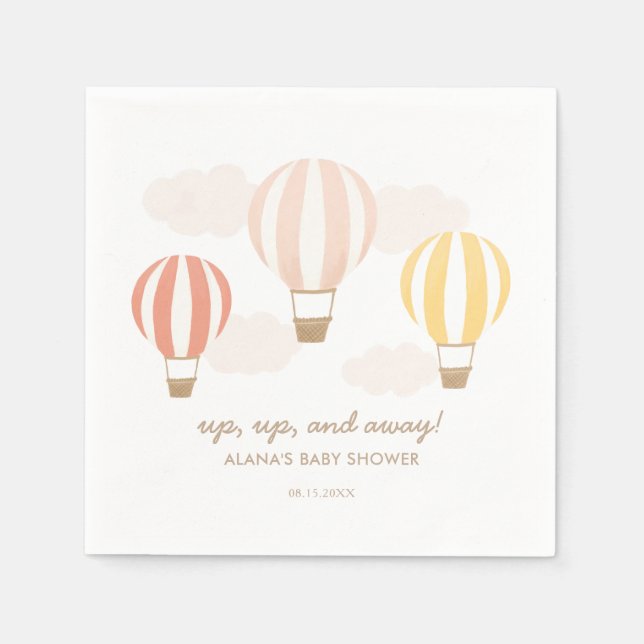Pink Hot Air Balloons Girl Baby Shower Napkin (Front)