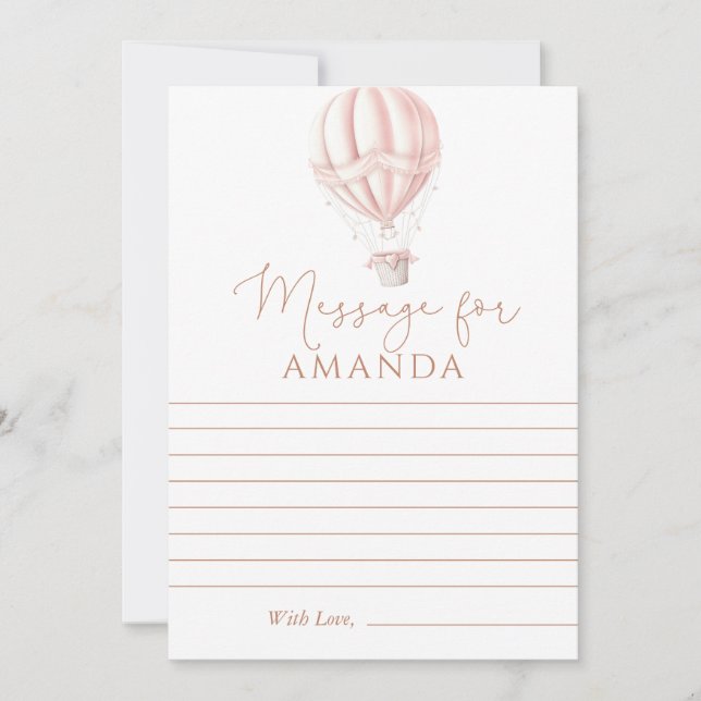 Pink Hot Air Baloon First Birthday Message For  Card (Front)