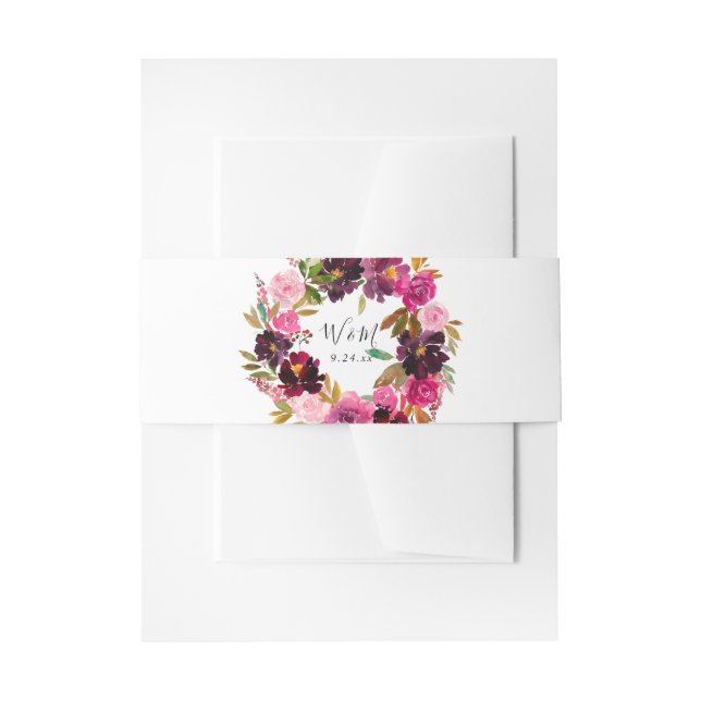 Pink - Hot & Blush & Purple Floral 2 Invitation Belly Band (Front Example)