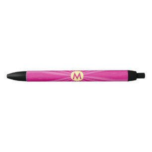 Pink Hot Bright Sunburst Monogram Yellow Circle  Black Ink Pen