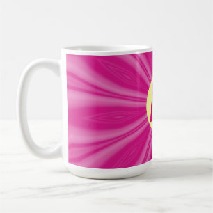 Pink Hot Bright Sunburst Monogram Yellow Circle Coffee Mug