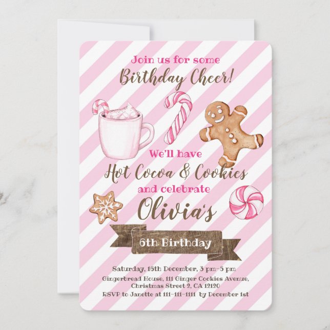 Pink Hot Cocoa and Cookies Birthday INVITATION (Front)