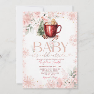 Pink Hot Cocoa Christmas Baby Shower Invite