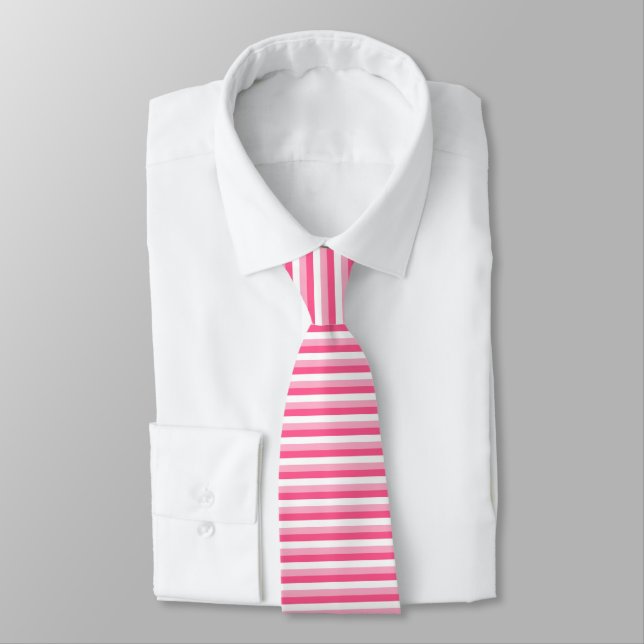 Pink, Hot Pink, and White Stripes Tie (Tied)