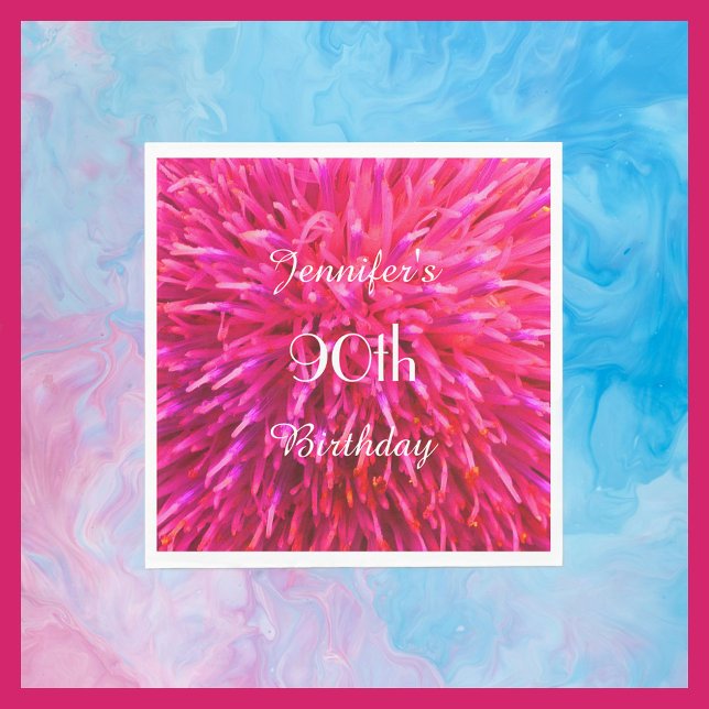 Pink,  Hot Pink Paper Napkins 90th Birthday Party (Creator Uploaded)