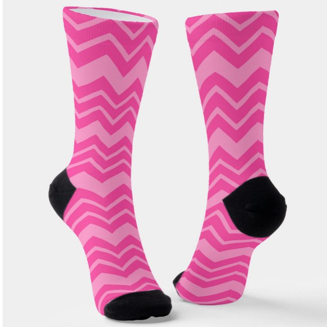 Pink Hot Pink Zigzag Chevron Pattern Design  Socks (Creator Uploaded)
