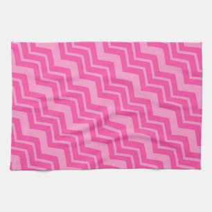 Pink Hot Pink Zigzag Chevron Pattern Design Tea Towel