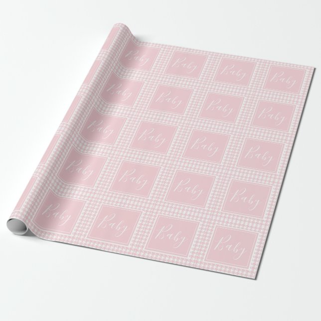 Pink Houndstooth Baby Wrapping Paper (Unrolled)