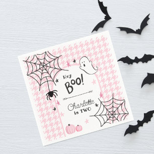 Pink Houndstooth Halloween Cute Ghost 2nd Birthday Napkin