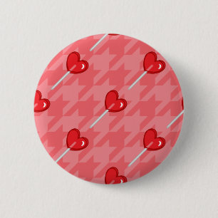 pink houndstooth heart lollipop 6 cm round badge