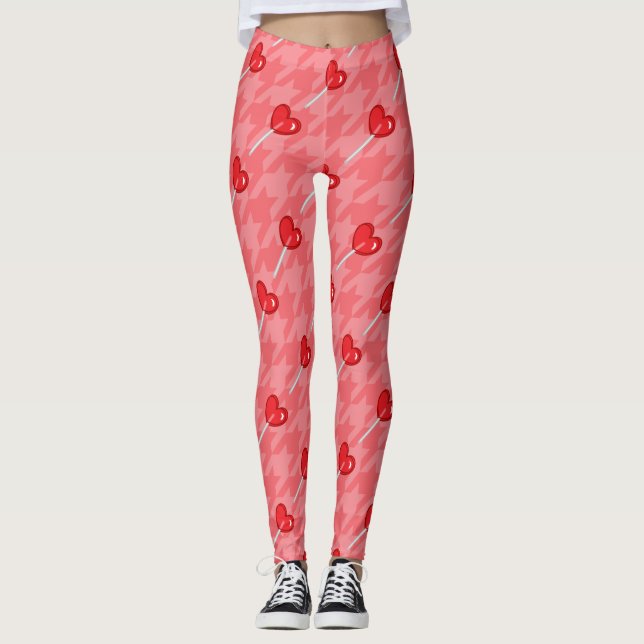 pink houndstooth heart lollipop leggings (Front)