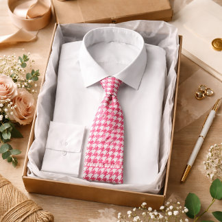 Pink Houndstooth Pattern Classic Preppy Style  Tie