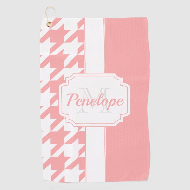 Pink Houndstooth Pattern Golf Towel (Front)
