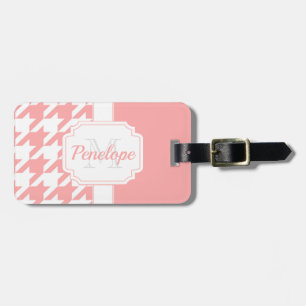 Pink Houndstooth Pattern Luggage Tag