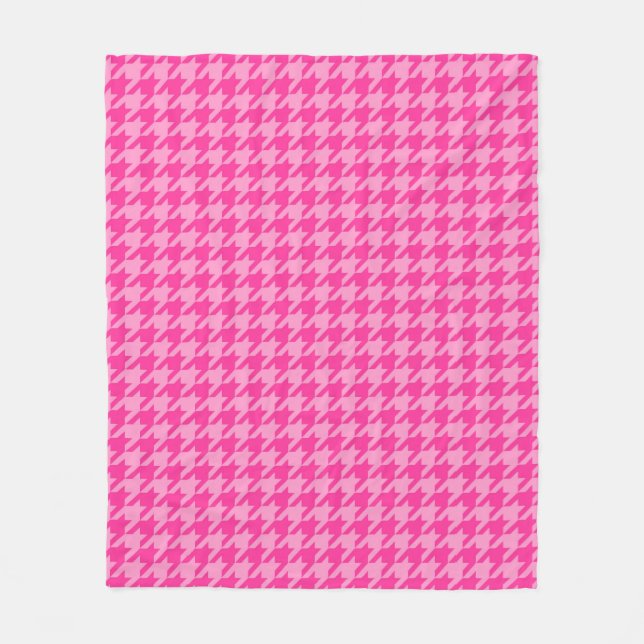 Pink Houndstooth Plaid Check Fleece Blanket (Front)