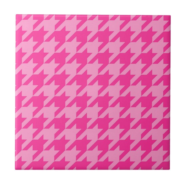 Pink Houndstooth Plaid Check Tile (Front)