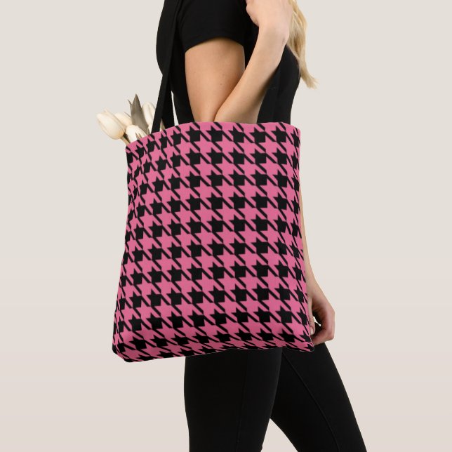 Pink Houndstooth Tote Bag (Close Up)