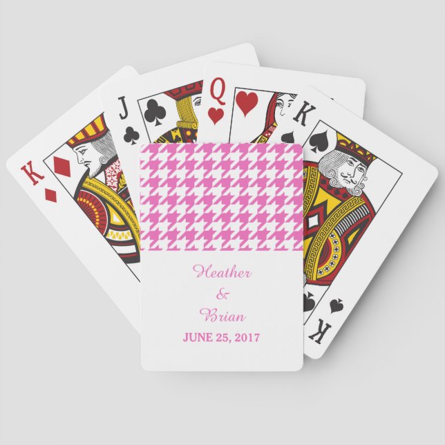 Pink Houndstooth Wedding Playing Cards (Back)