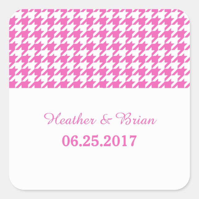 Pink Houndstooth Wedding Stickers (Front)