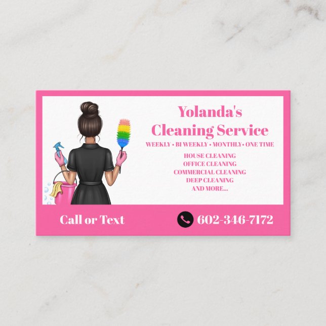 Pink House Cleaning Service Business Card (Front)