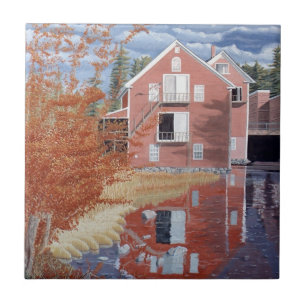 Pink House in Autumn Tile