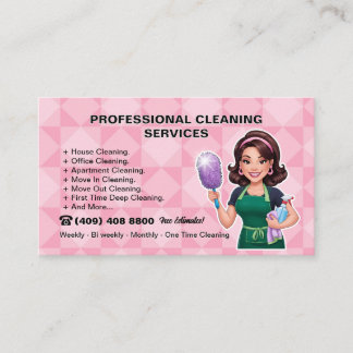 Pink Housekeeper Cleaning Service Business Card