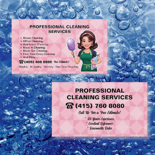 Pink Housekeeper Cleaning Service Business Card