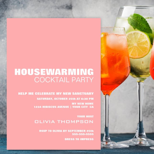 Pink Housewarming Cocktail Party Invitation (Creator Uploaded)
