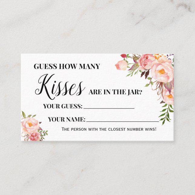 Pink How Many Kisses Bridal Shower Game Card (Front)