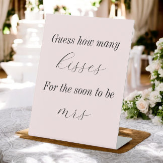 Pink How Many Kisses Bridal Shower Games Pedestal Sign