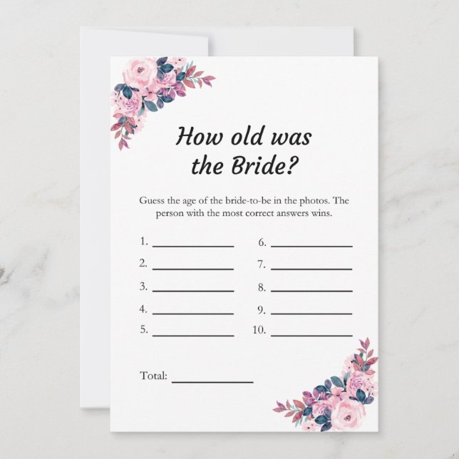 Pink How Old was the Bride Bridal Shower Game Card (Front)