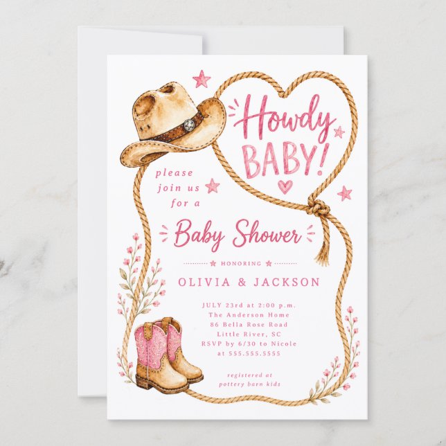 Pink Howdy Baby Shower Invitation (Front)