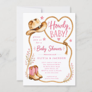 Pink Howdy Baby Shower Invitation