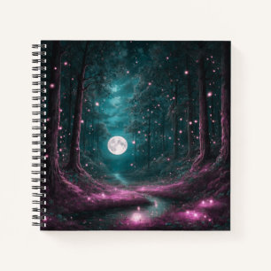 Pink-Hued Full Moon & Fireflies Hard Cover Journal