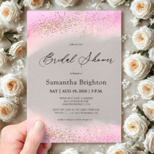 Pink Hues Gold Sparkles Bridal Shower  Acrylic Invitations