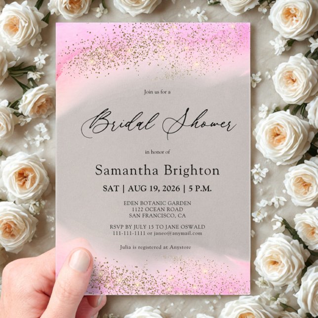 Pink Hues Gold Sparkles Bridal Shower  Acrylic Invitations (Creator Uploaded)