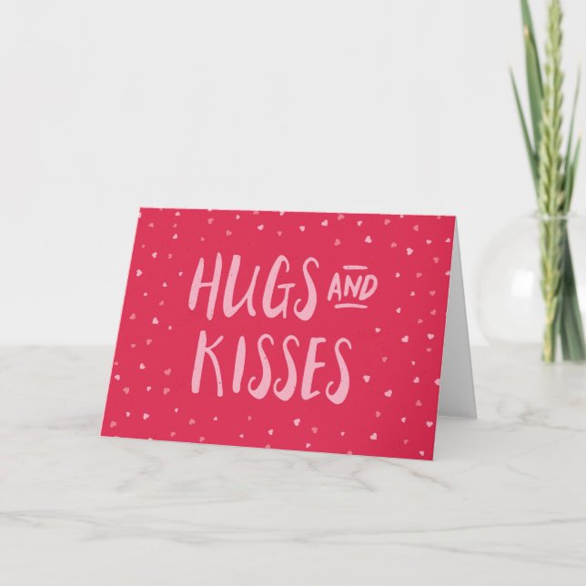 Pink Hugs and Kisses | Hearts | Valentine's Day Holiday Card (Front)