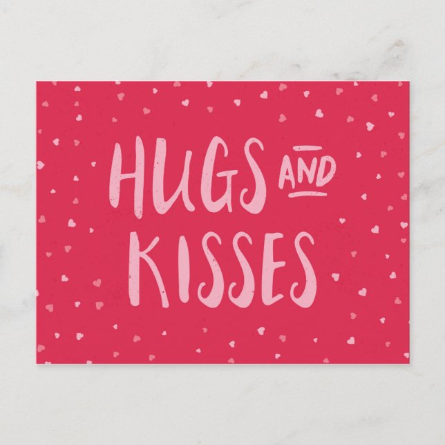 Pink Hugs and Kisses | Hearts | Valentine's Day Holiday Postcard (Front)