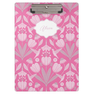 Pink Hummingbird Coquette Personalised floral Clipboard